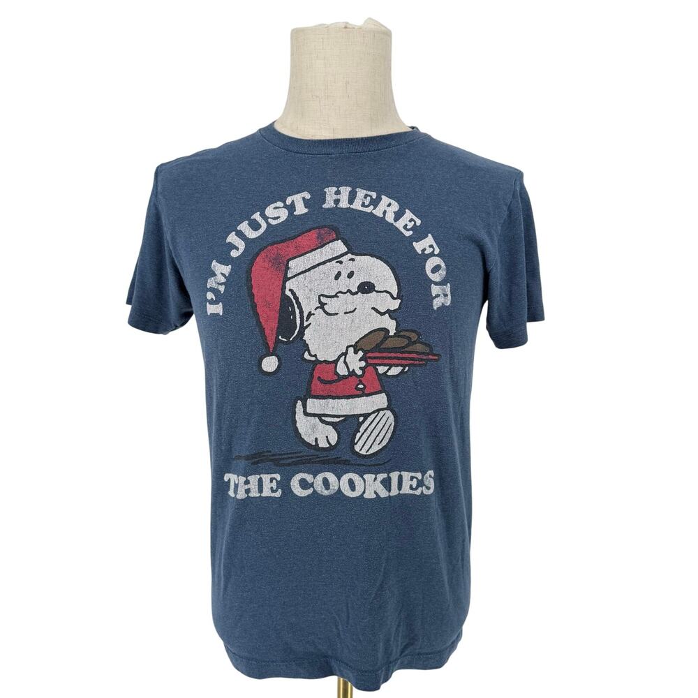 Santa Snoopy Graphic T-Shirt Men's S here for the cookies Casual Holiday Festive
